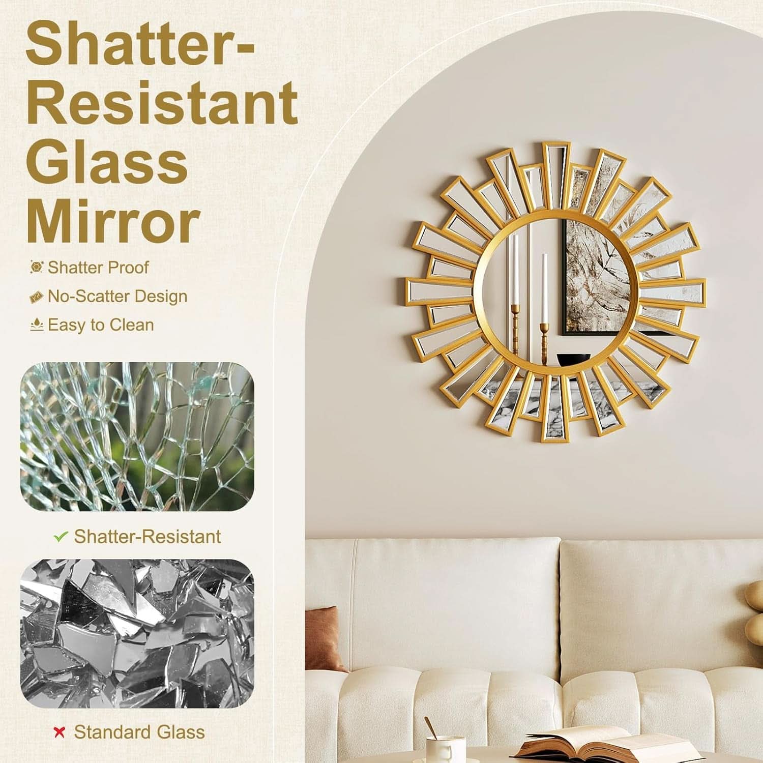 Sunburst Mirror Gold Twenty Four Inch Diameter Wall Decor