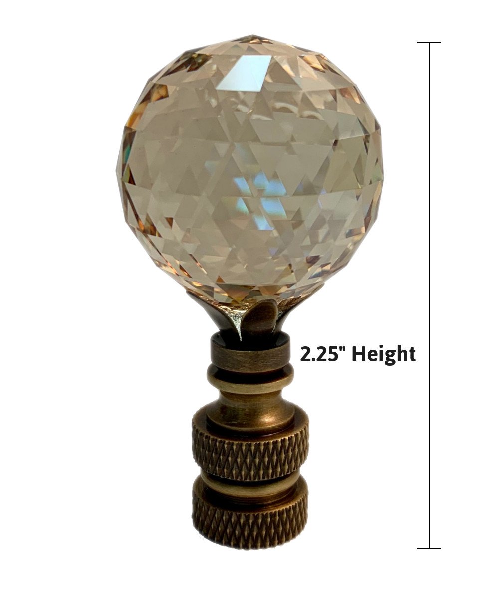 Stephanov Faceted Champagne Crystal Ball Lamp Finial Antique Brass
