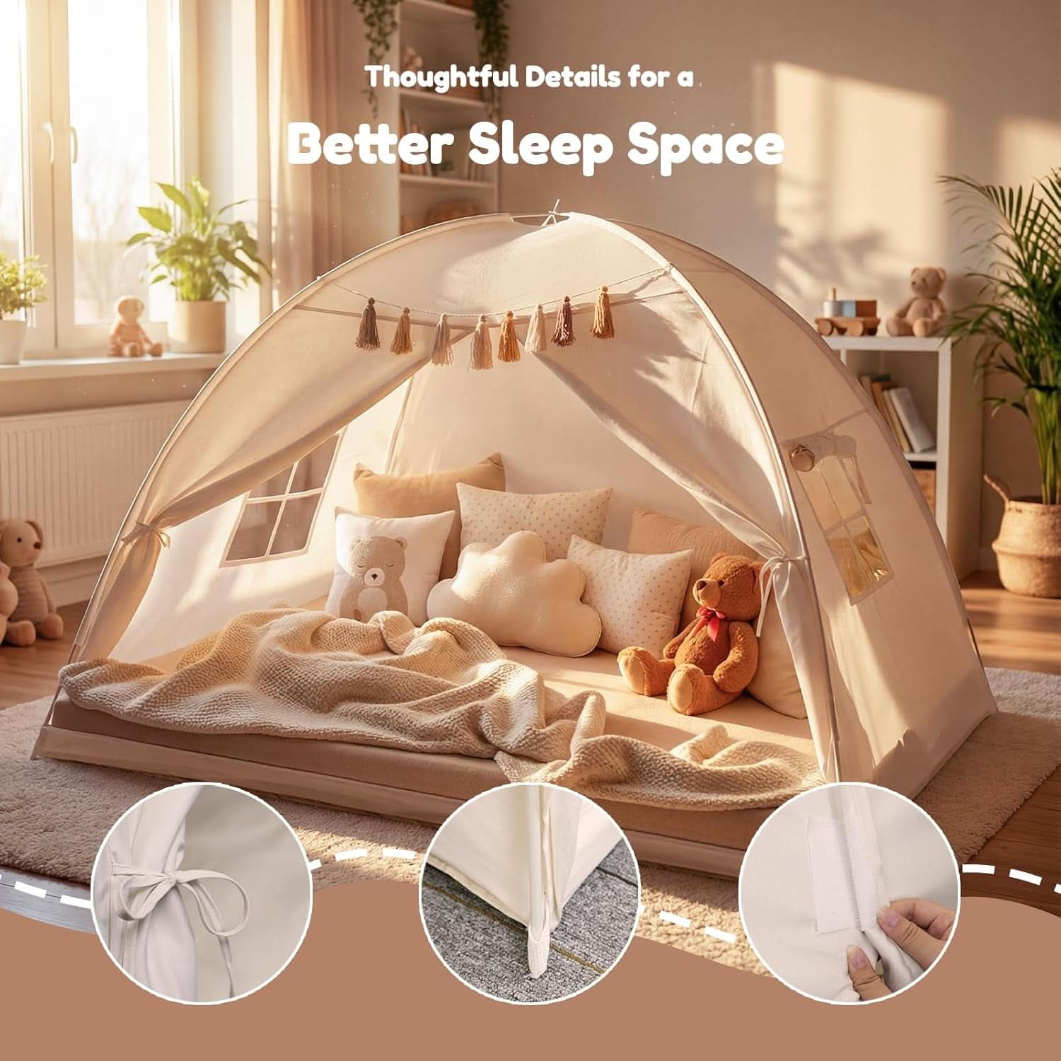Twin Bed Tent For Kids Ultra Privacy Canopy Star Lights