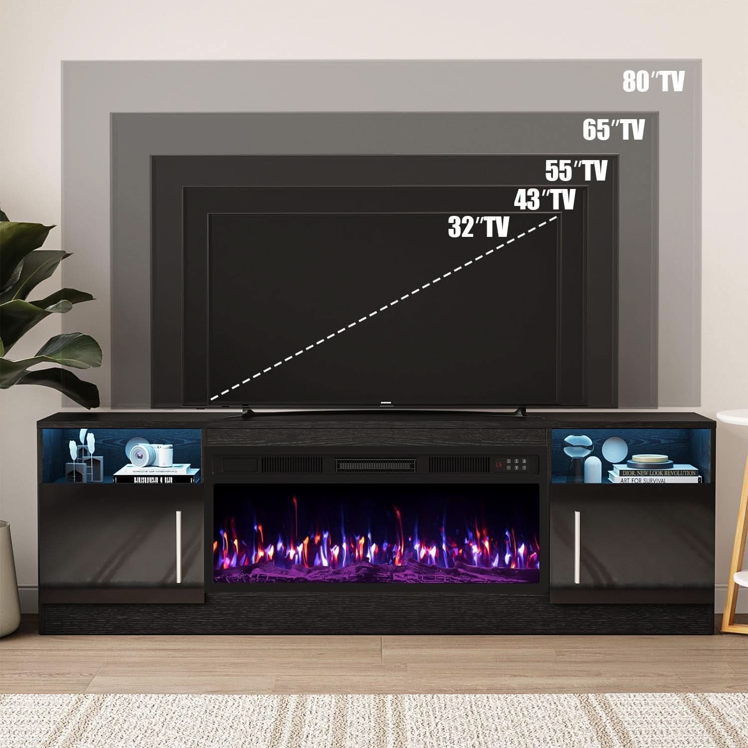 LED Electric Fireplace Entertainment Center 80 Inch