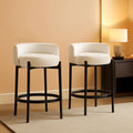 26 Inch Round Faux Leather Bar Stools Set Of 2 White