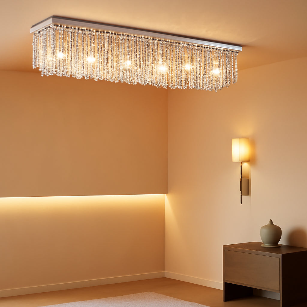 Rectangular Crystal Chandelier 10 Lights Chrome Fixture