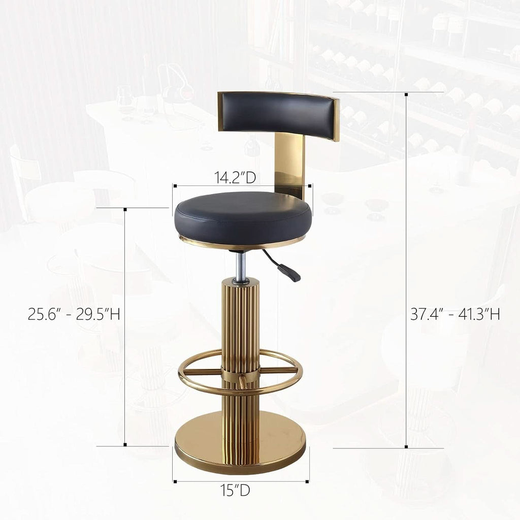 Black Gold Swivel Bar Stool With Backrest And Adjustable