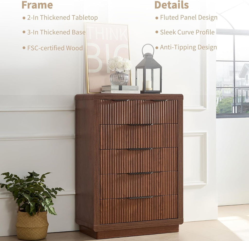Solid Walnut Six Drawer Dresser Curved Profile 44.4