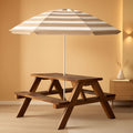 Walnut Wooden Kids Picnic Table With Adjustable Umbrella