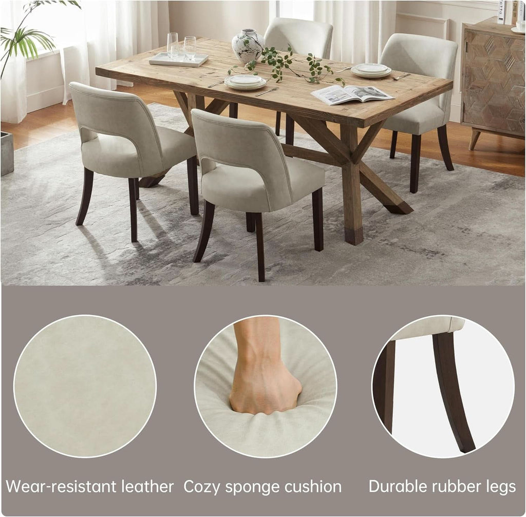 Beige Faux Leather Dining Chairs Ergonomic Design Set