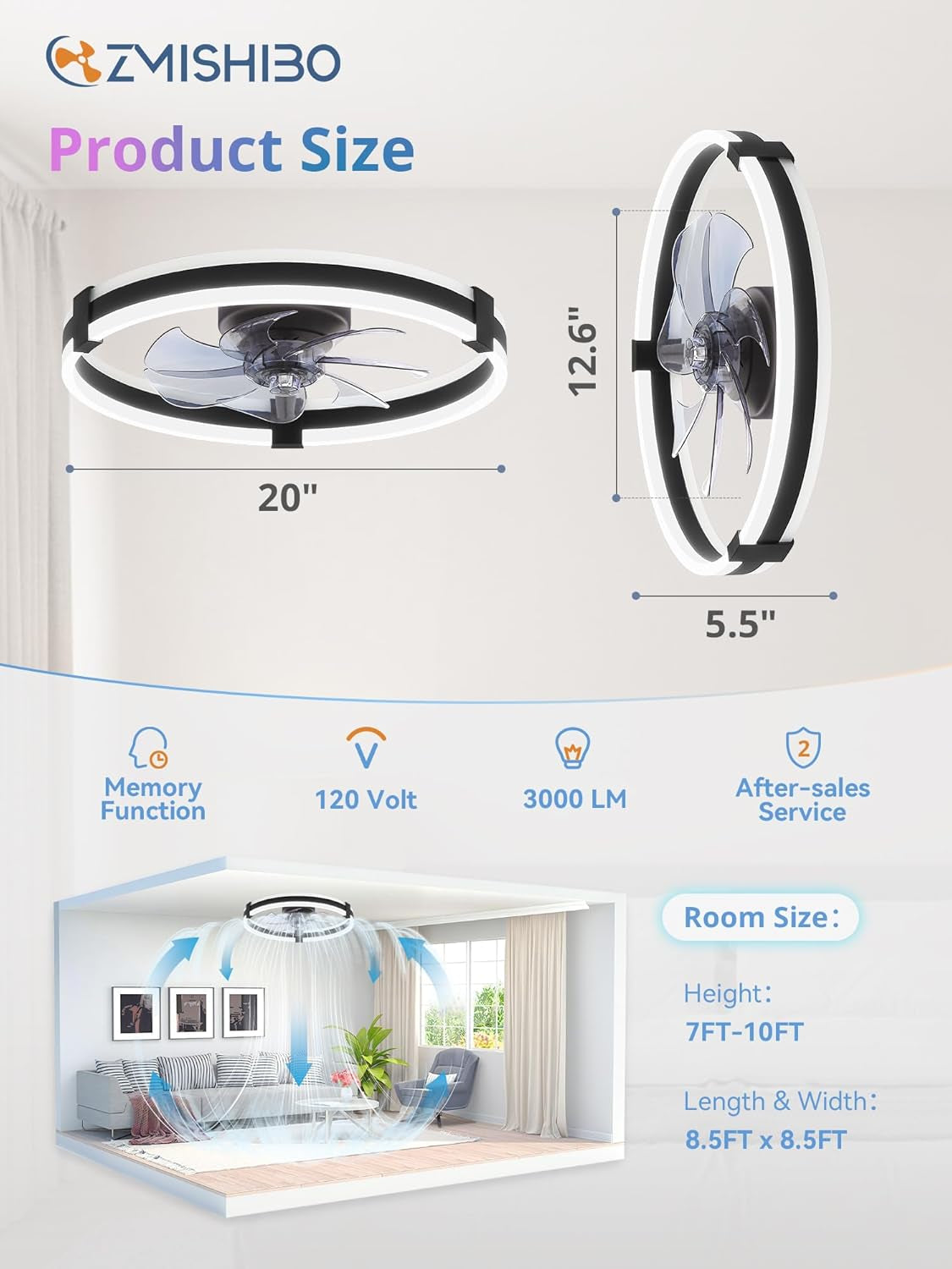 Twenty Inch RGB Ceiling Fan With Remote Dimmable LED