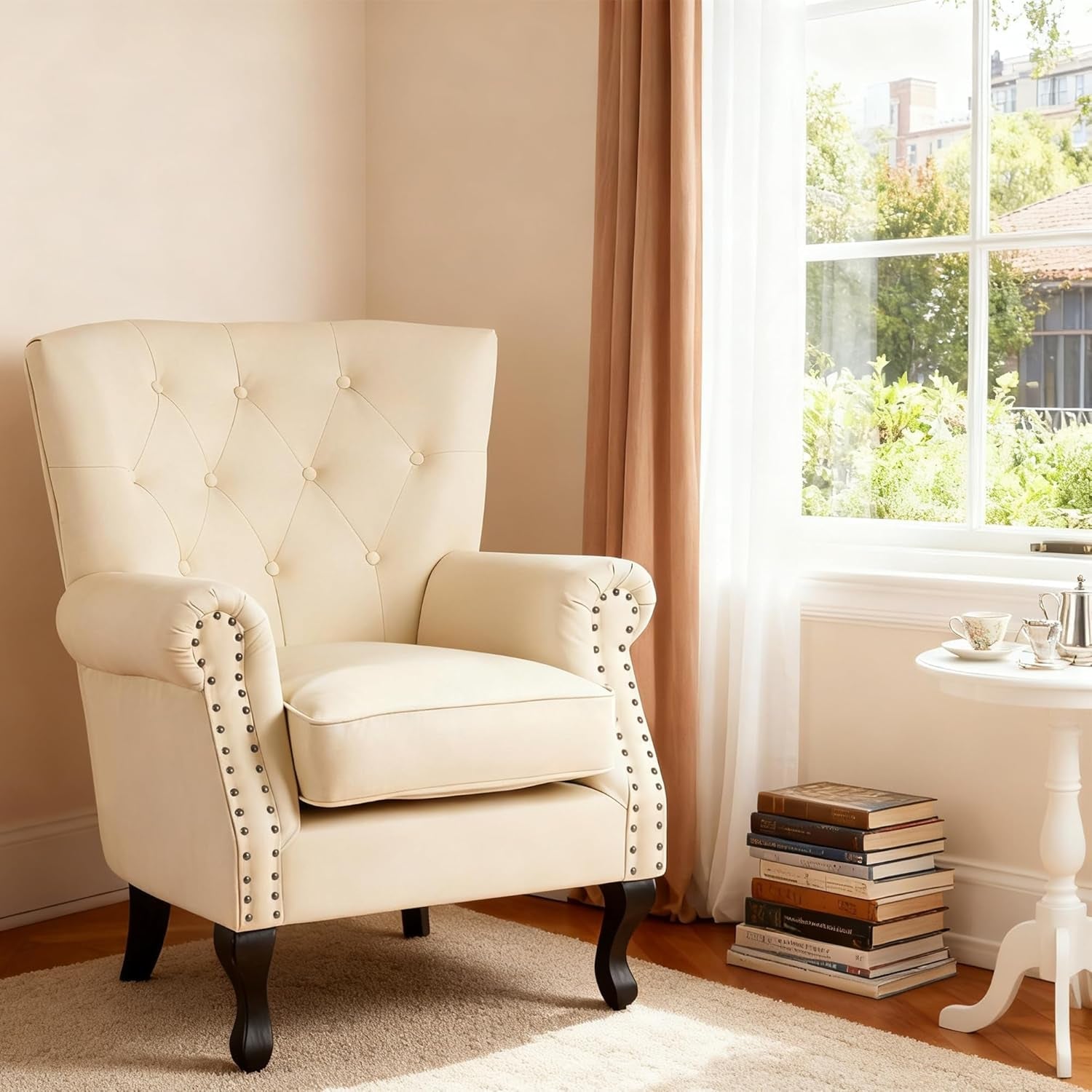 Ivory White Luxurious PU Leather Wingback Armchair