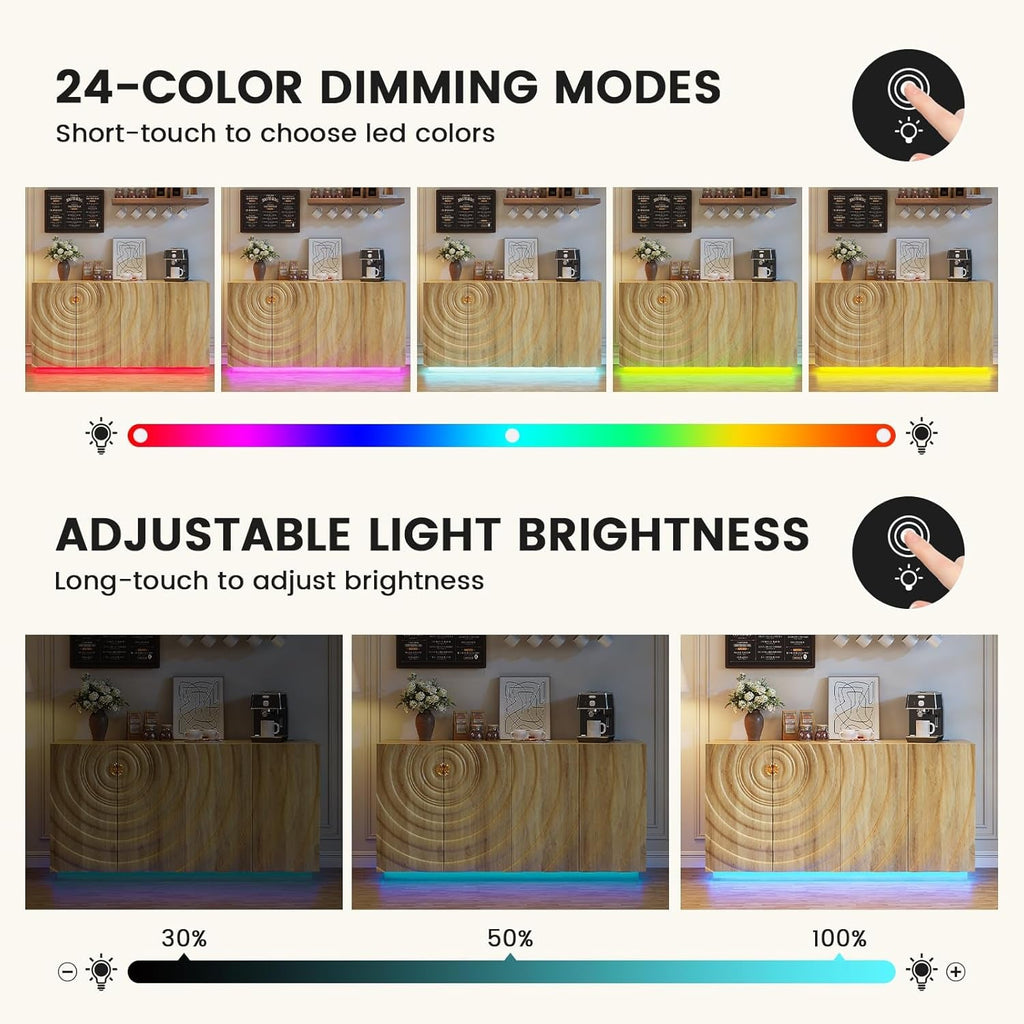 Sixty Three Inch Sideboard Cabinet RGB Lights Storage