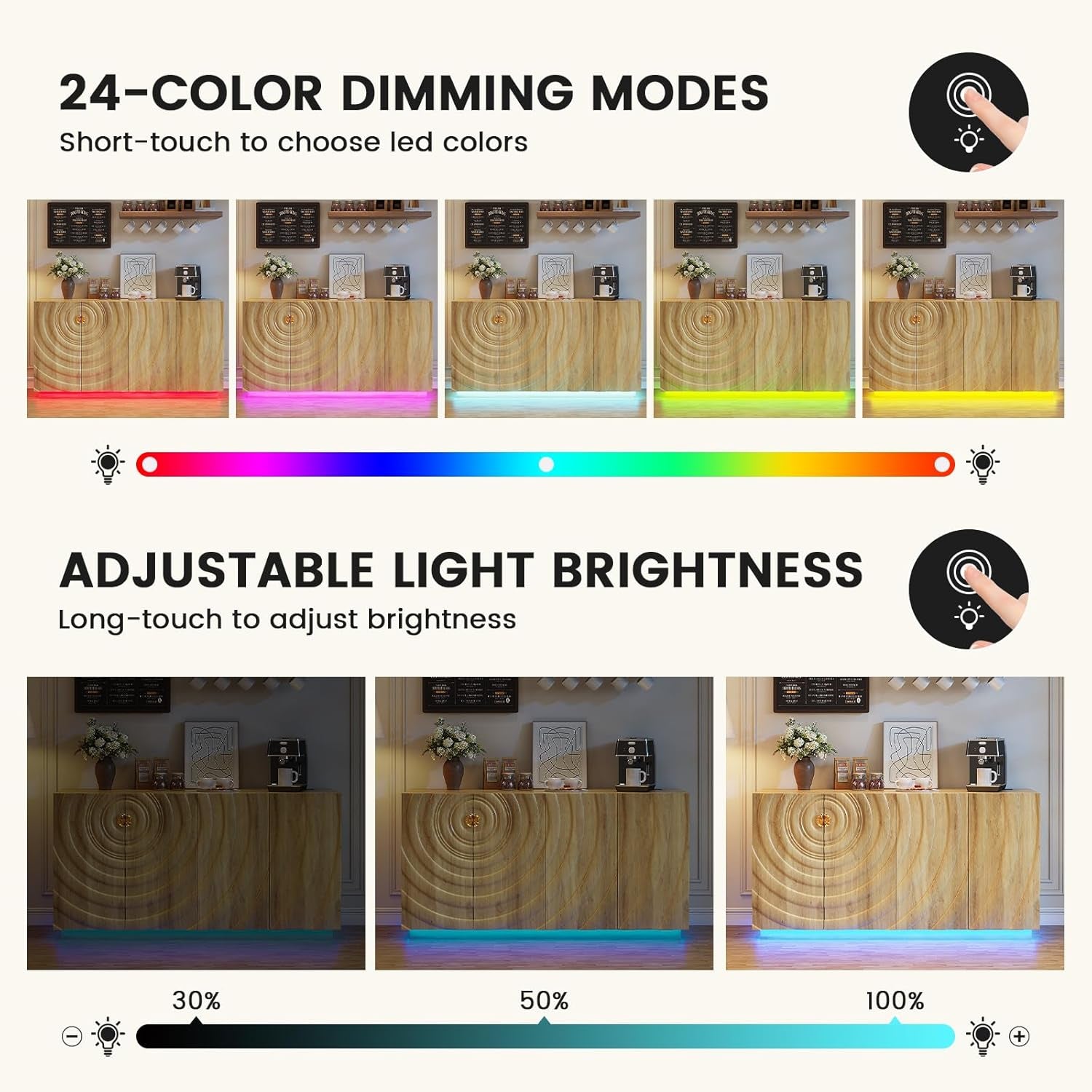 Sixty Three Inch Sideboard Cabinet RGB Lights Storage