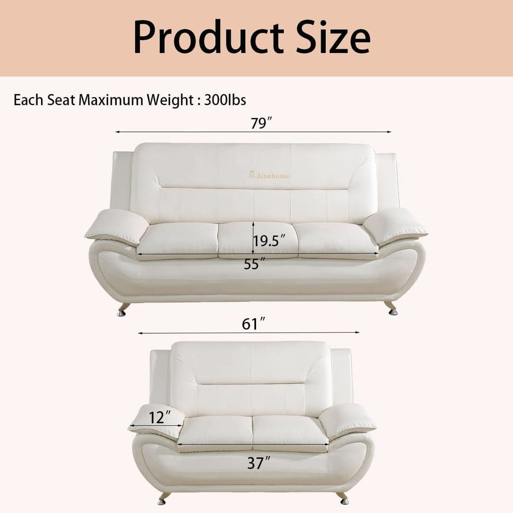 Creamy White 5 Seat Faux Leather Sectional Sofa Set