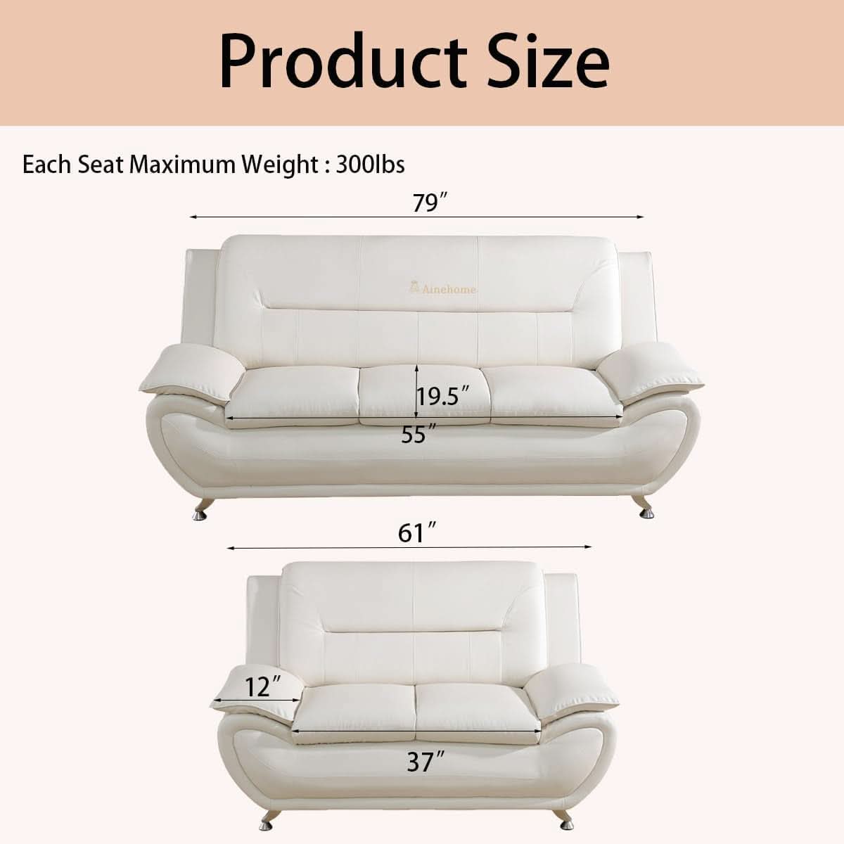 Creamy White 5 Seat Faux Leather Sectional Sofa Set