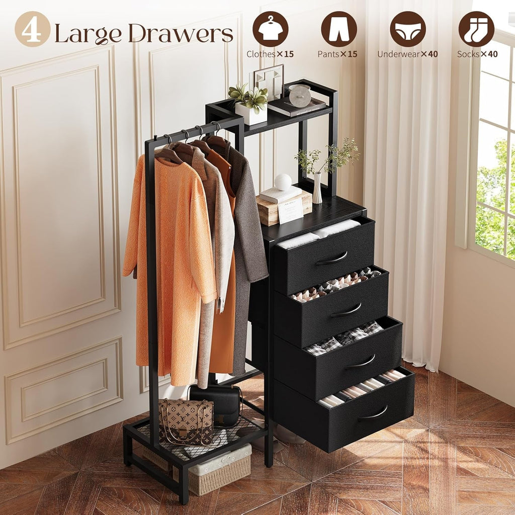 Black Dresser With Hanging Rack 44 Inch Space Saver Pro