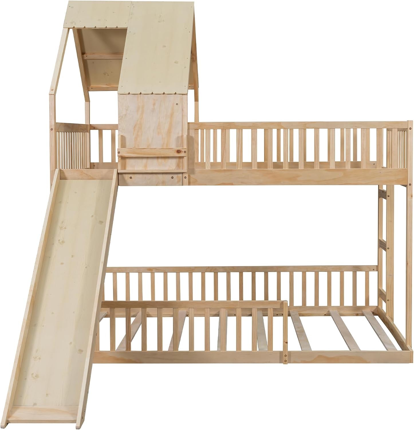 Natural Solid Wood Extra Large Over Queen Bunk Bed Slide