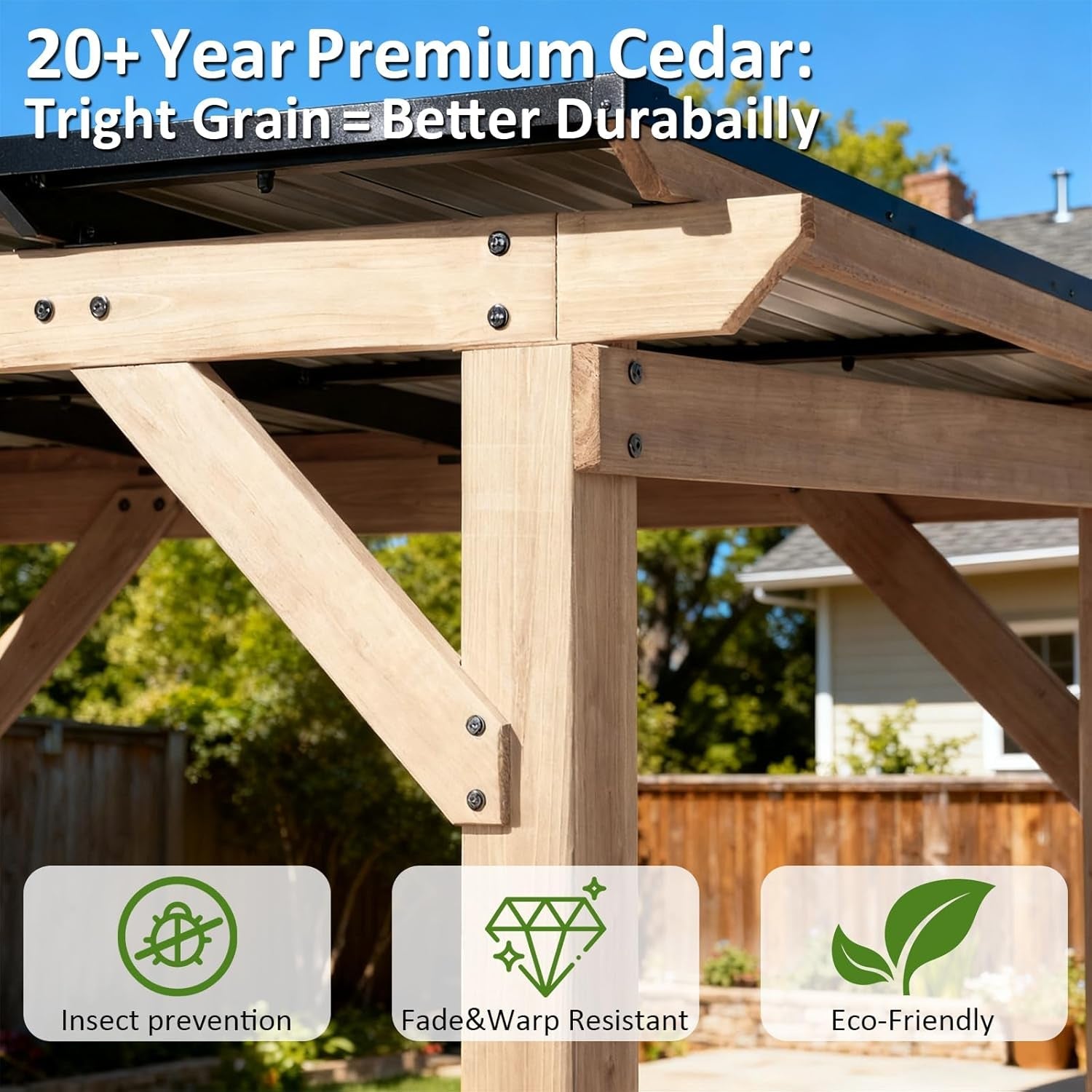 10x12 Cedar Gazebo Gray Weatherproof Sloped Roofing