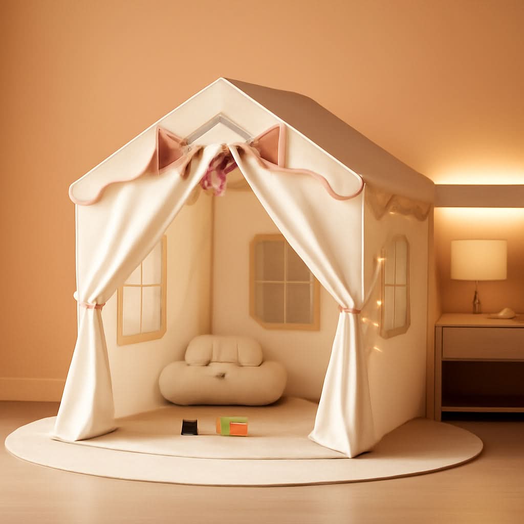 Large Kids Play Tent with Lights and Padded Mat, 51 Inch