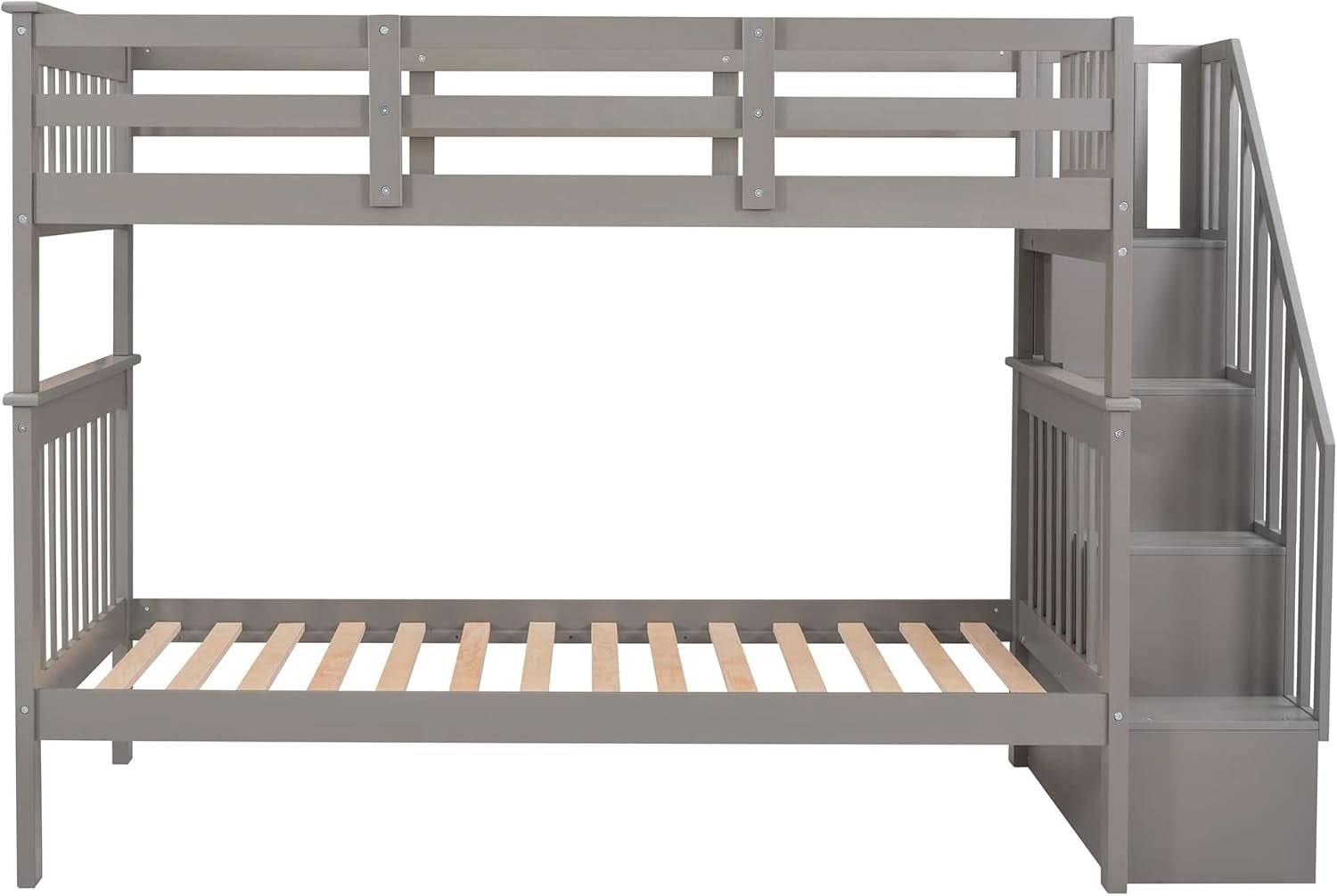 Twin Over Twin Bunk Beds With Stairs Grey For Kids Dorm