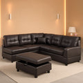 Brown Leather Sectional Sofa Set With Storage Ottoman And Left Facing Chaise