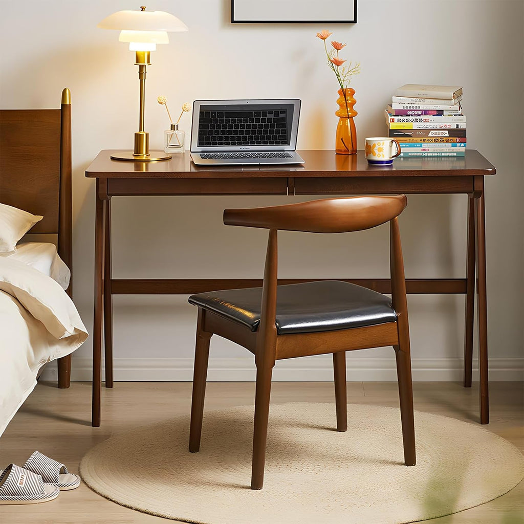 Walnut Solid Wood Computer Workstation With Drawers