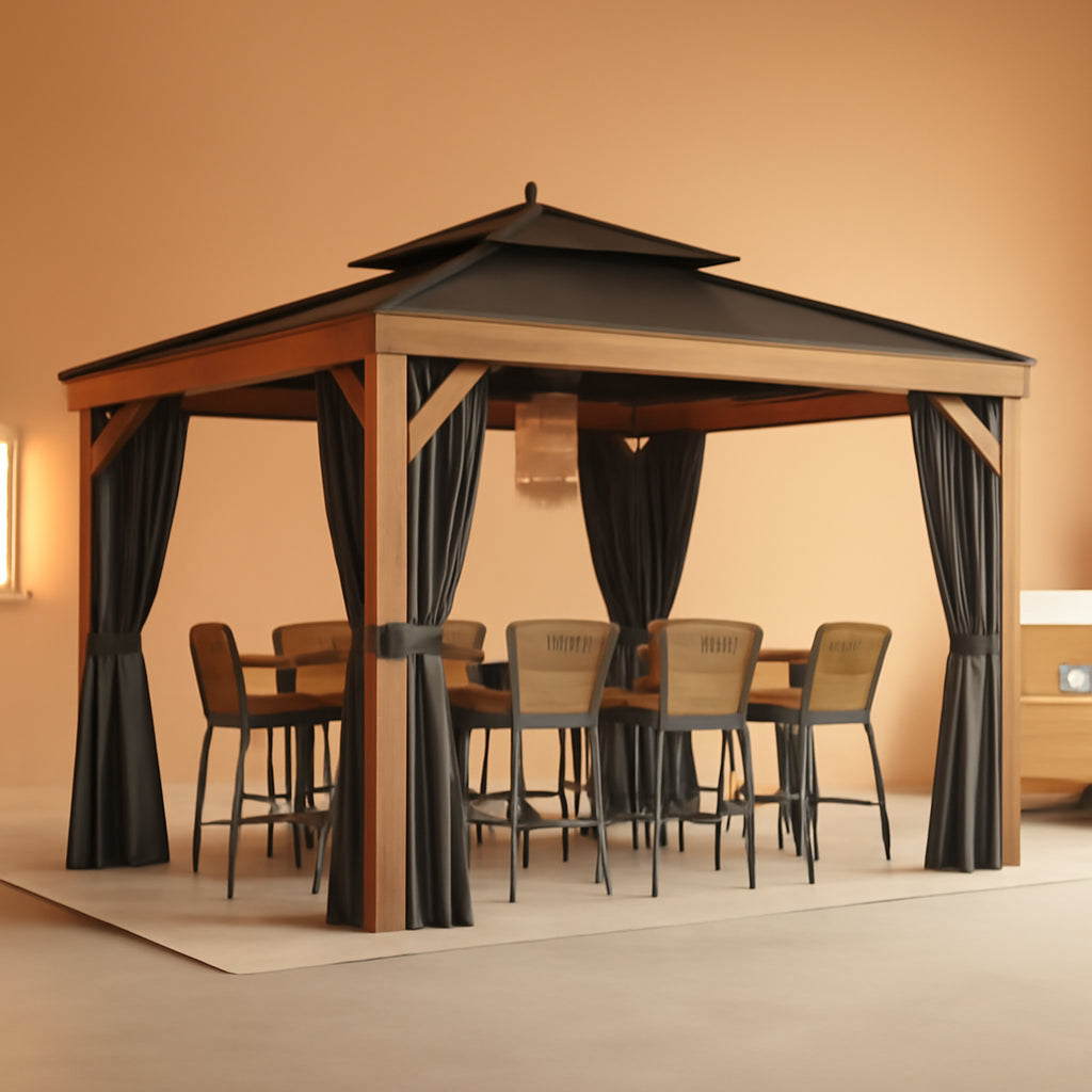 10x13 Outdoor Aluminum Gazebo Hardtop Mosquito Net