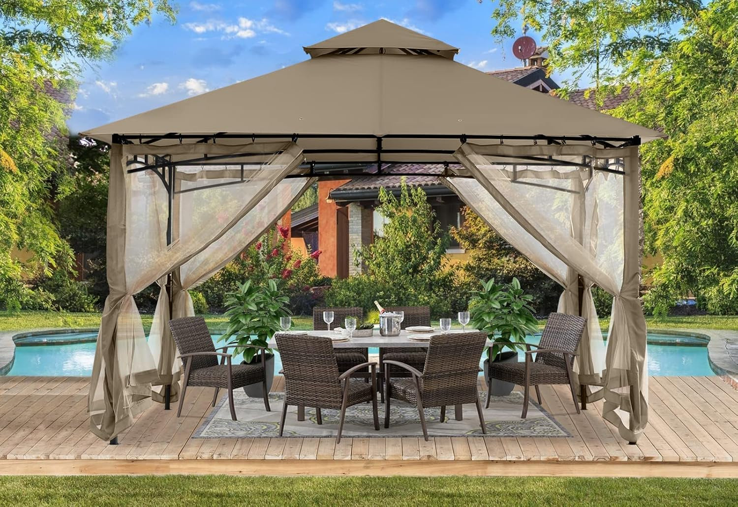 10x12 WeatherResistant Gazebo With Mosquito Netting