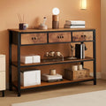47-Inch Rustic Brown Console Table with 3 Drawers and Storage Shelves