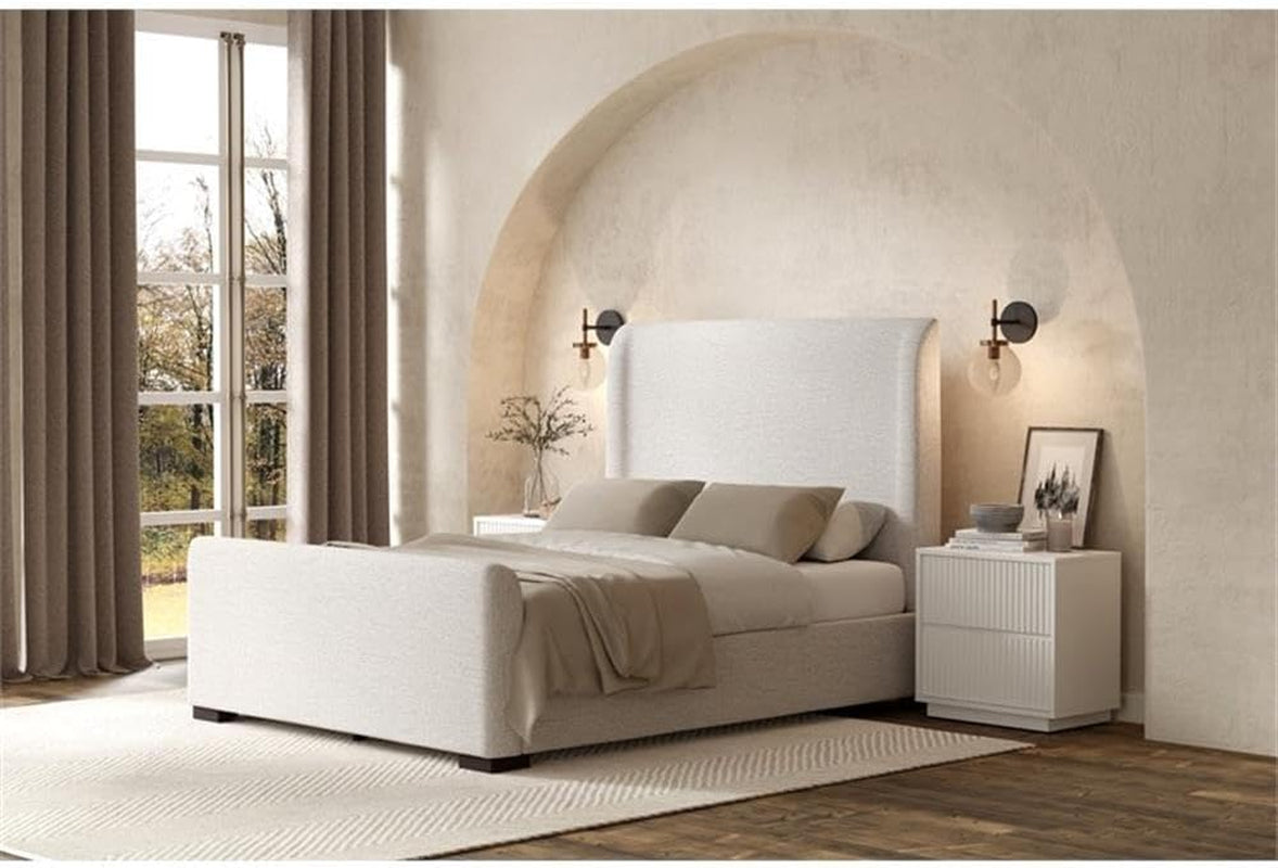 California King Platform Bed Stone Beige Upholstered