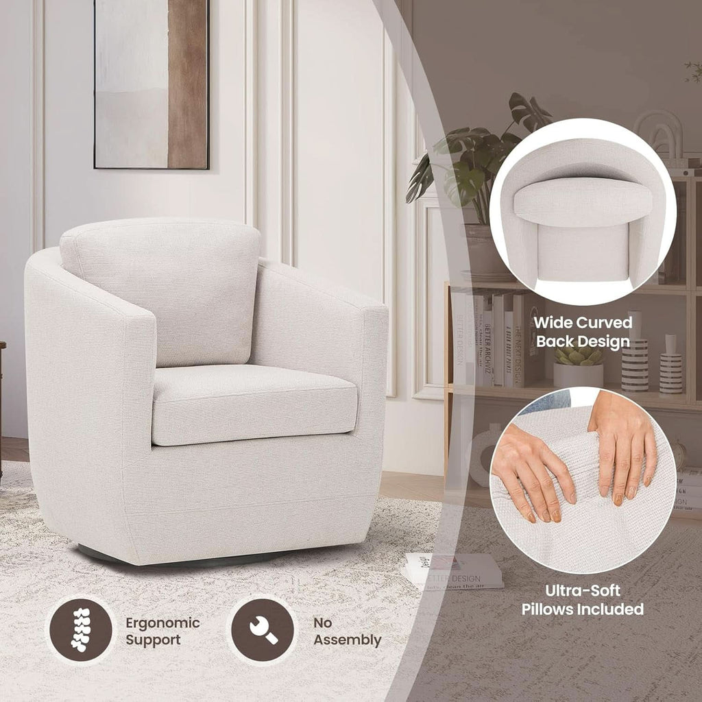 Beige 360 Degrees Swivel Armchairs Fully Assembled