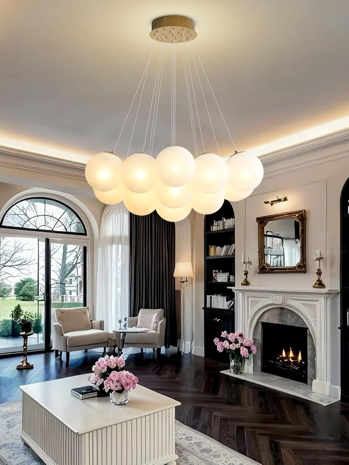 Bubble Chandelier Lighting Nineteen Light White Globes