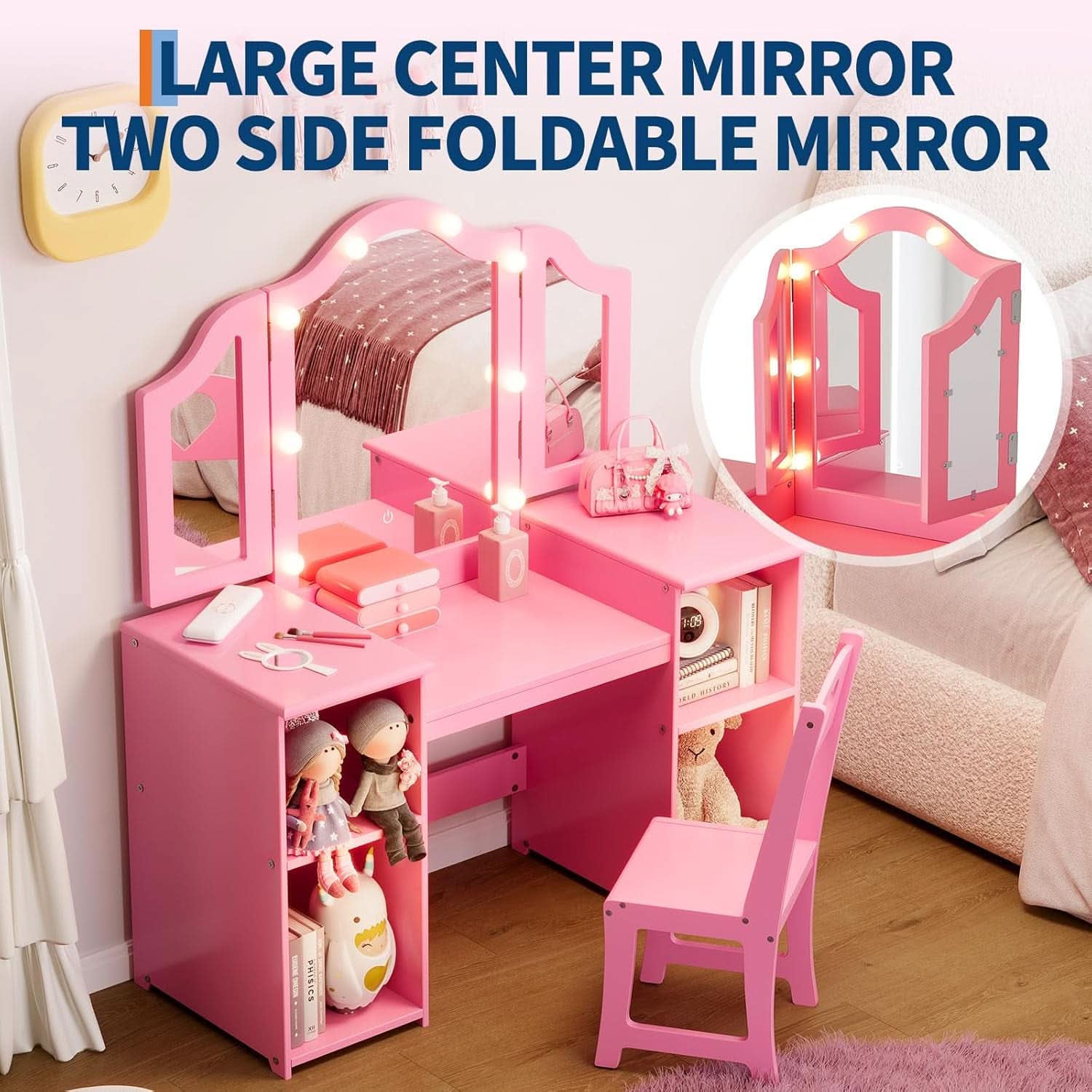 Kids Vanity Table With Princess Multifunctional Storage