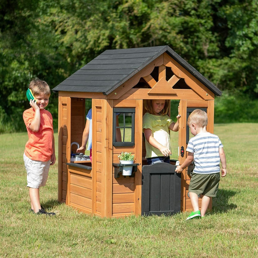 Cedarwood Kids Outdoor Playhouse With Integrated Kitchen