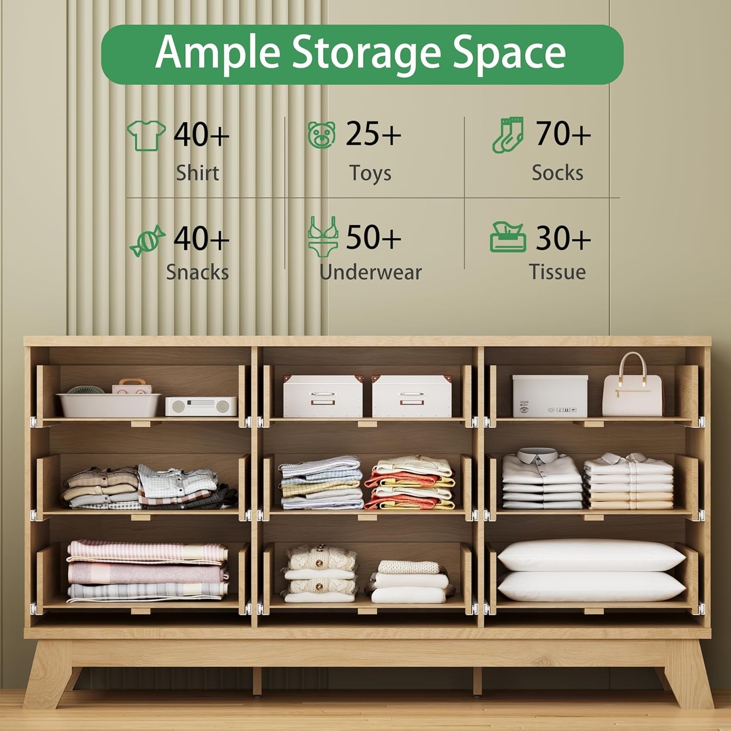 Natural Oak Fluted Textured Dresser With Nine Drawers