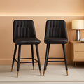 27 Inch Black Counter Height Bar Stool Set With Back Faux Leather