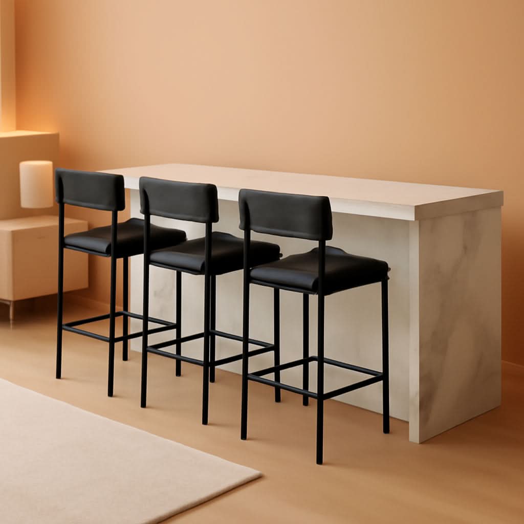 Bar Stools Four Pack With Back 25.5 Inch Rustic Black