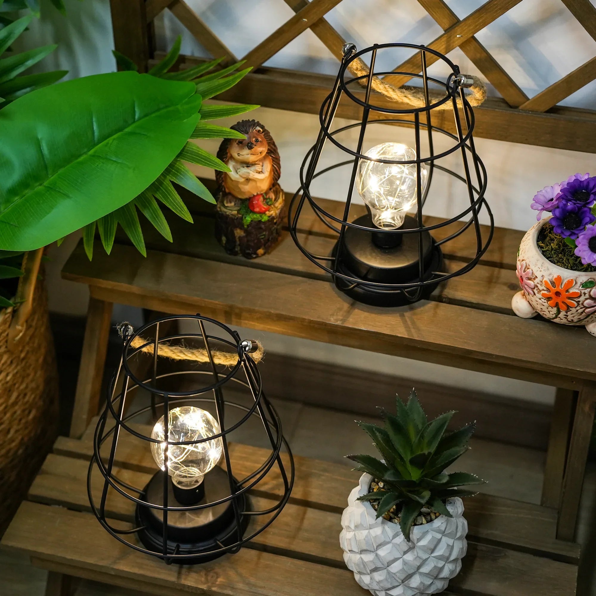 Set of 2 Cage Bulb Lantern Decorative Table Lamps
