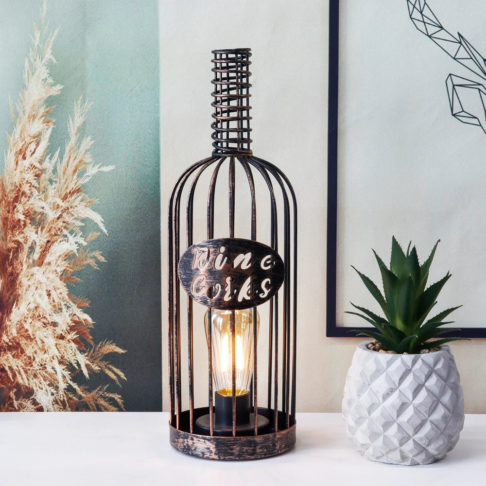 13.5”H Cordless Metal Wine Cork Holder Lamp