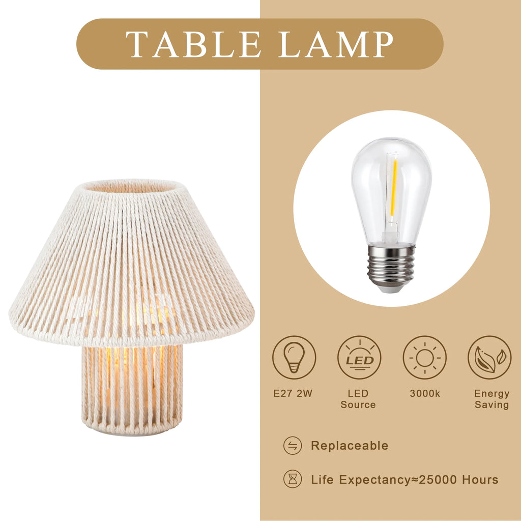 Set of 2 Woven Cotton Rope LED Cordless Table Lamp