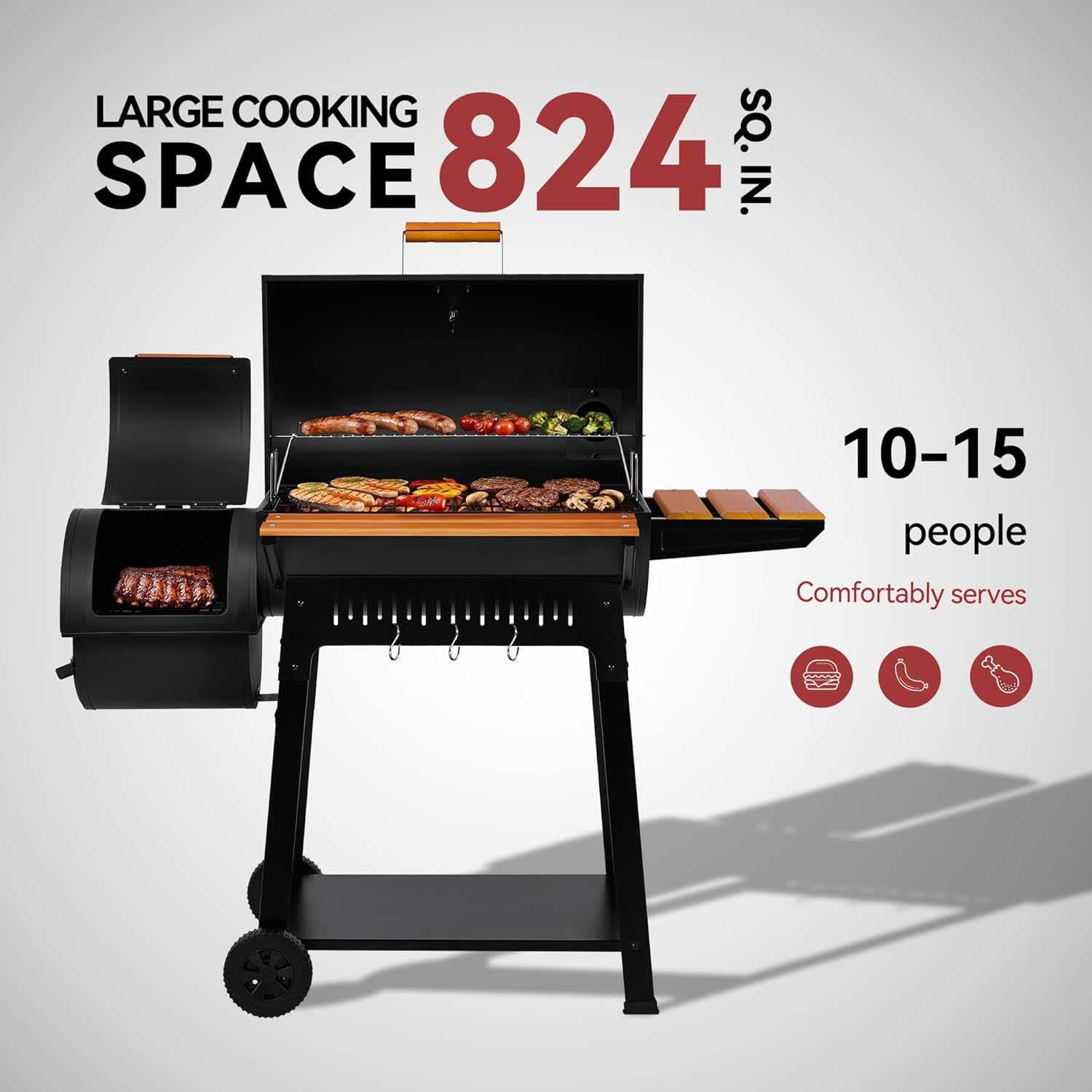 Barrel Charcoal Grill Outdoor Offset Smoker 824 SquareIn