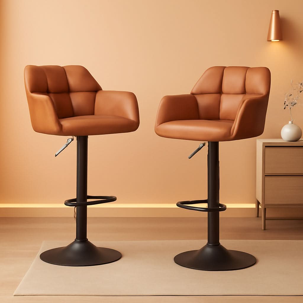 Modern Leather Swivel Bar Stool With Backrest And Armrests