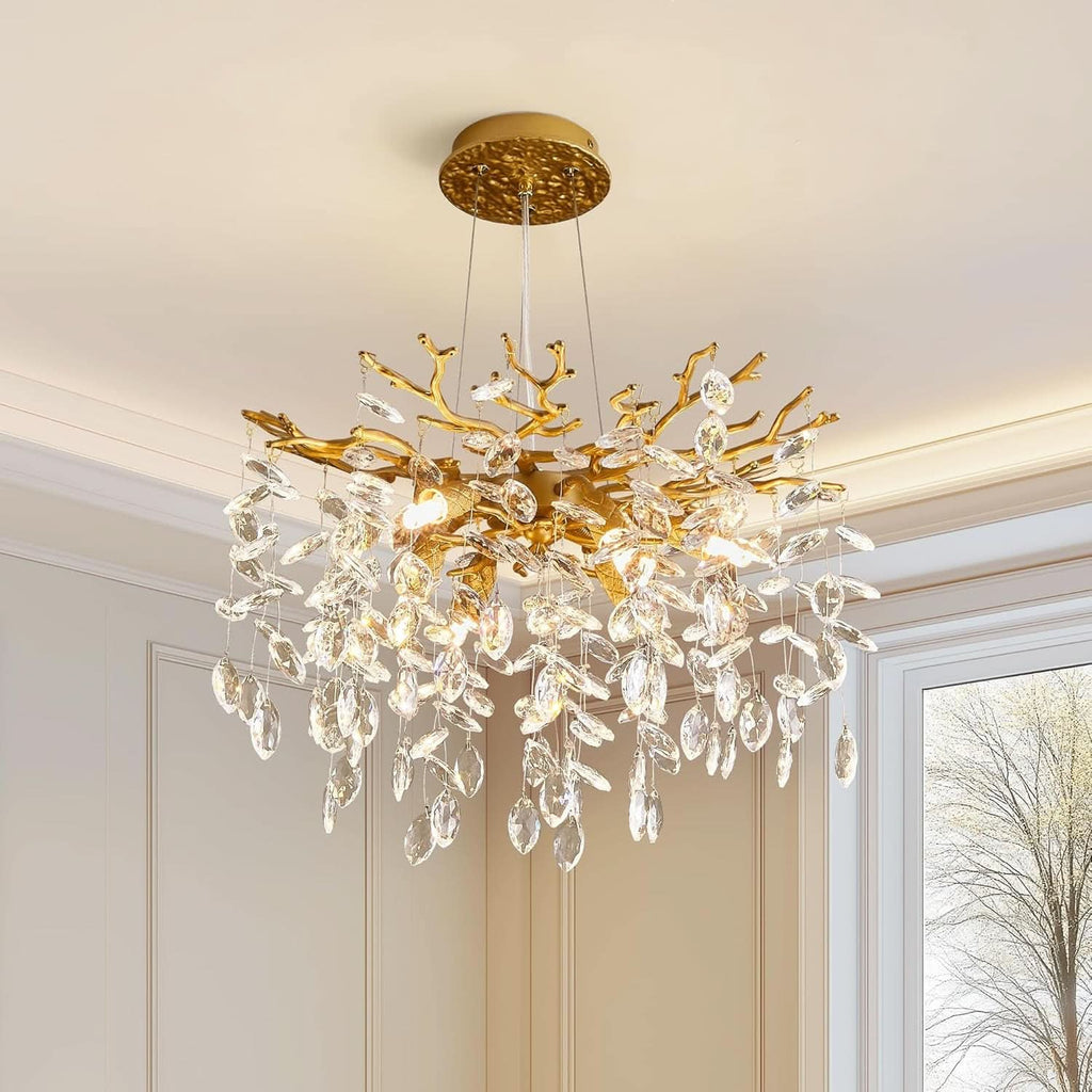 Gold Crystal Chandelier Elegant 18 Inch Ceiling Light