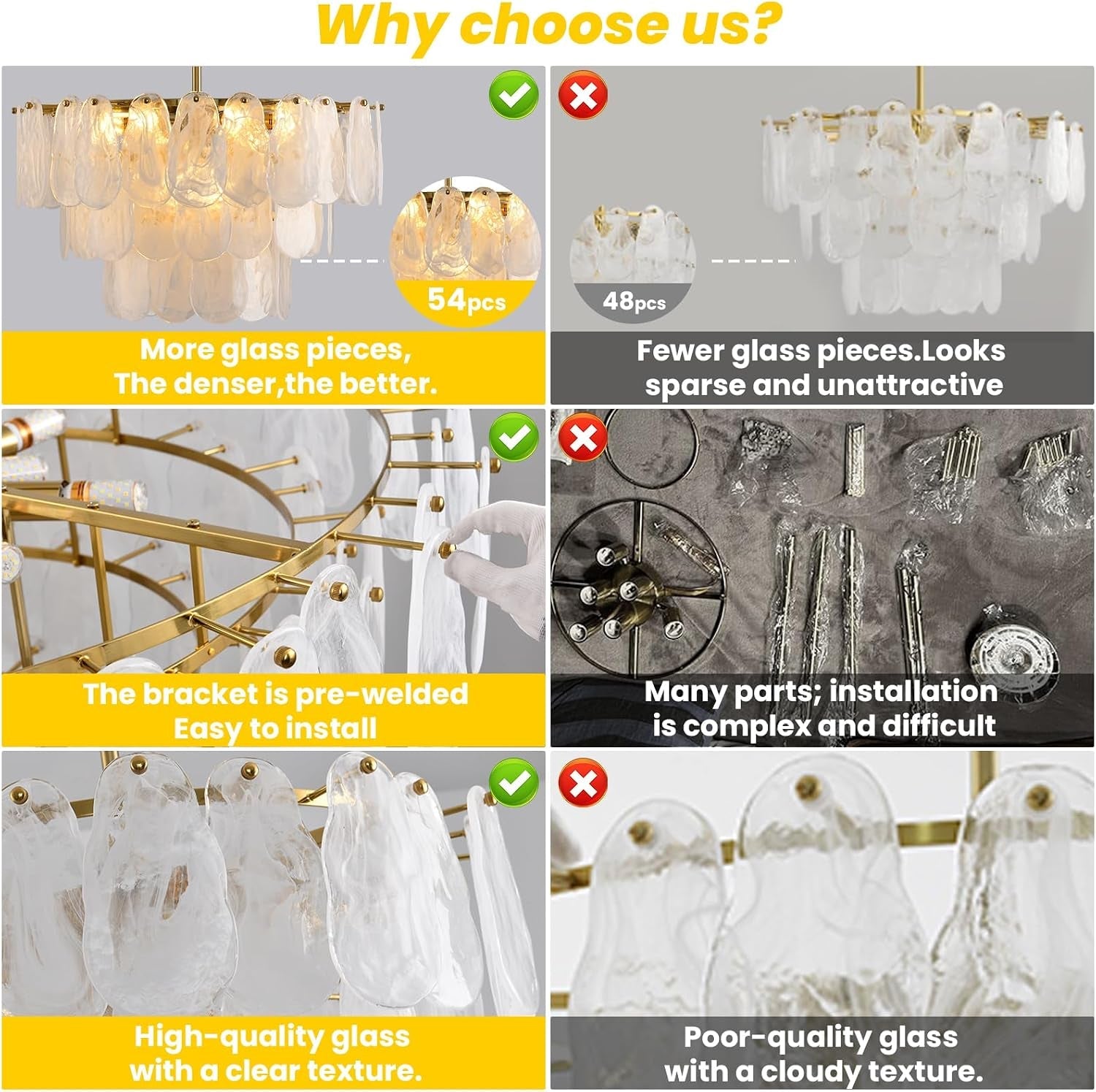 Gold Crystal Glass Chandelier 23.6 Inches Lighting