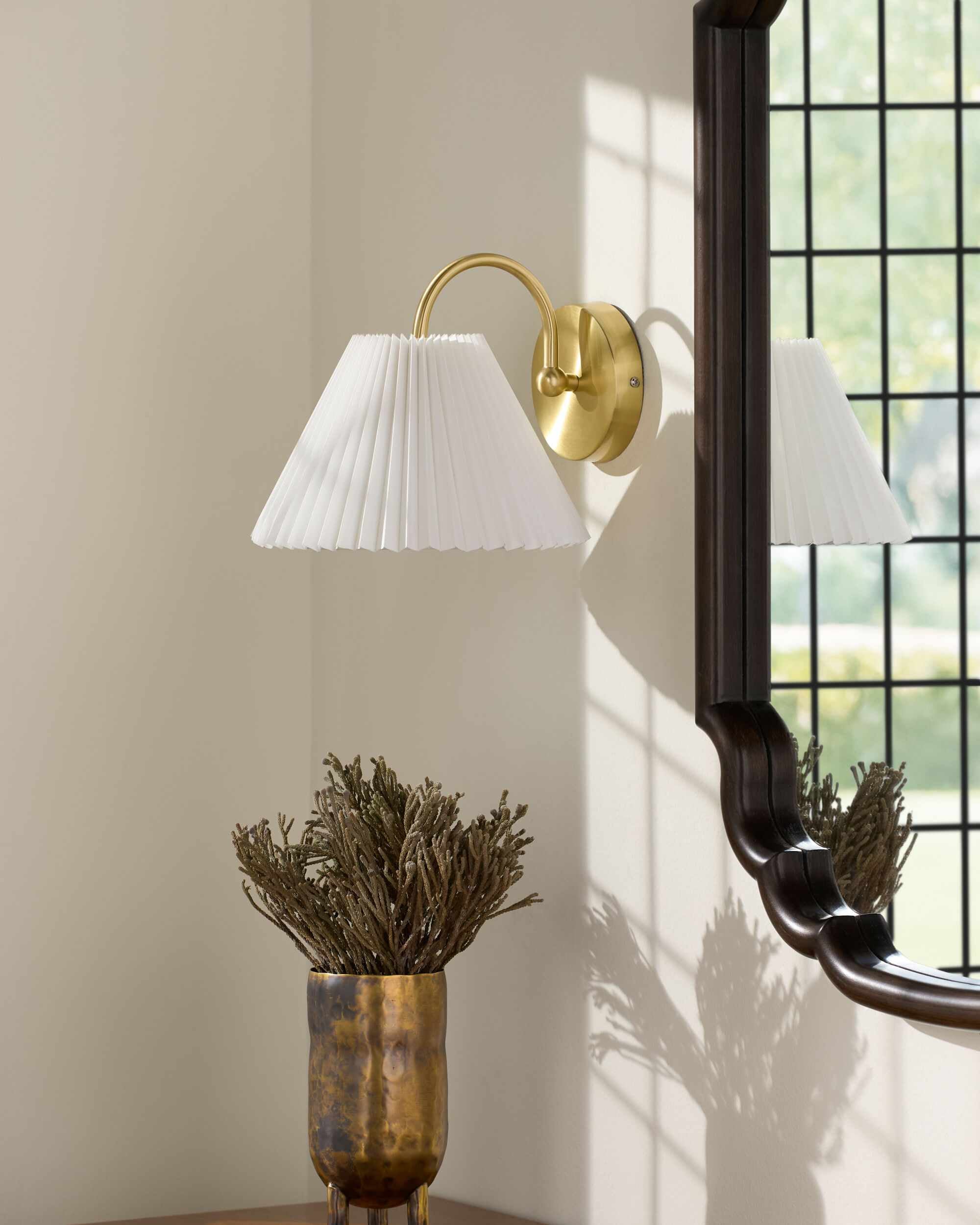 White Traditional Wall Sconce with linen details for hallway or bedroom lighting