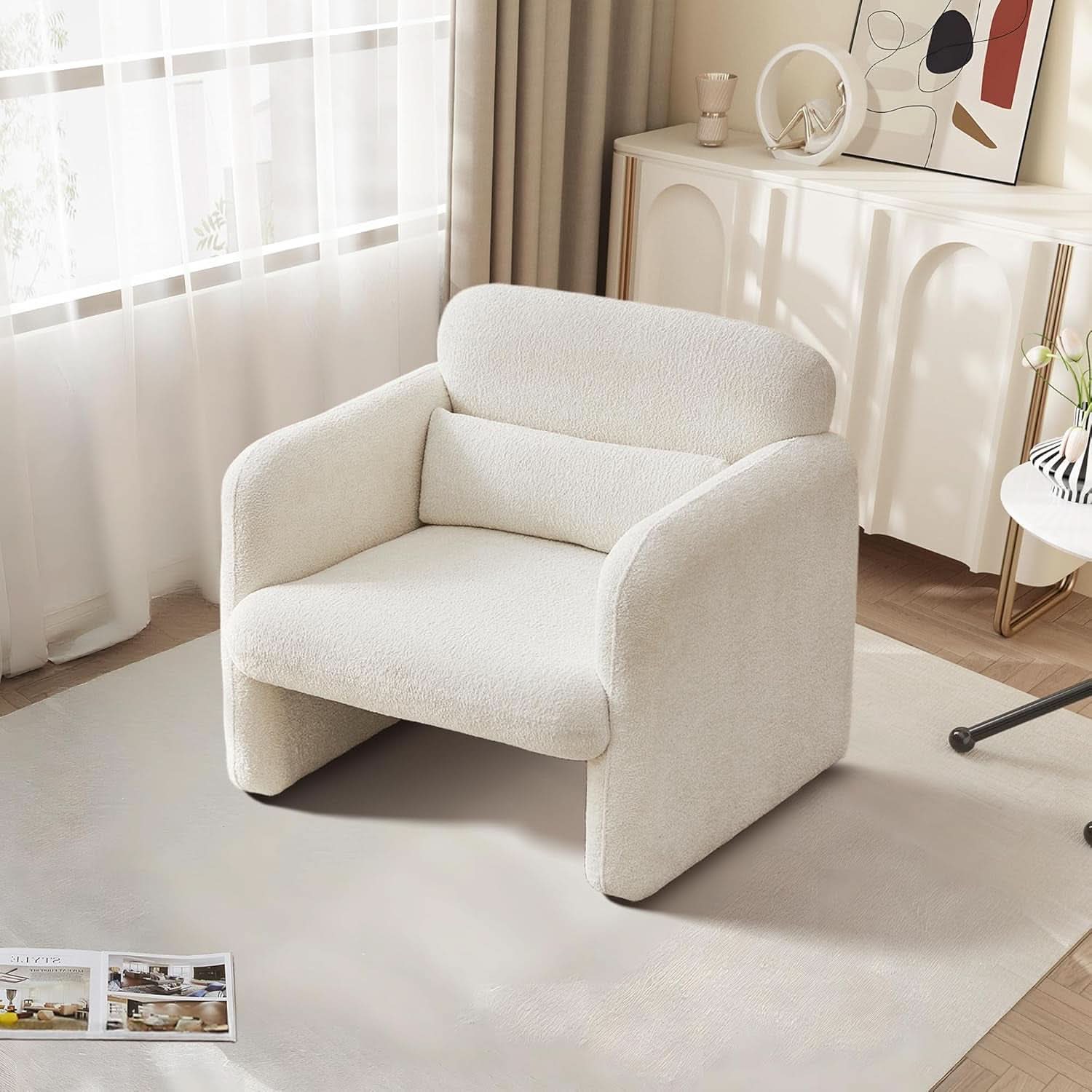 LuxuriousAndComfortable Lambswool Fabric Accent Chair With Arms