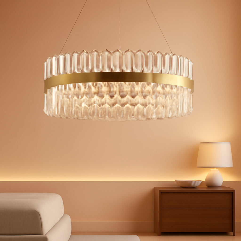 32 Inch Goldtone Crystal Chandelier Luxurious Dining