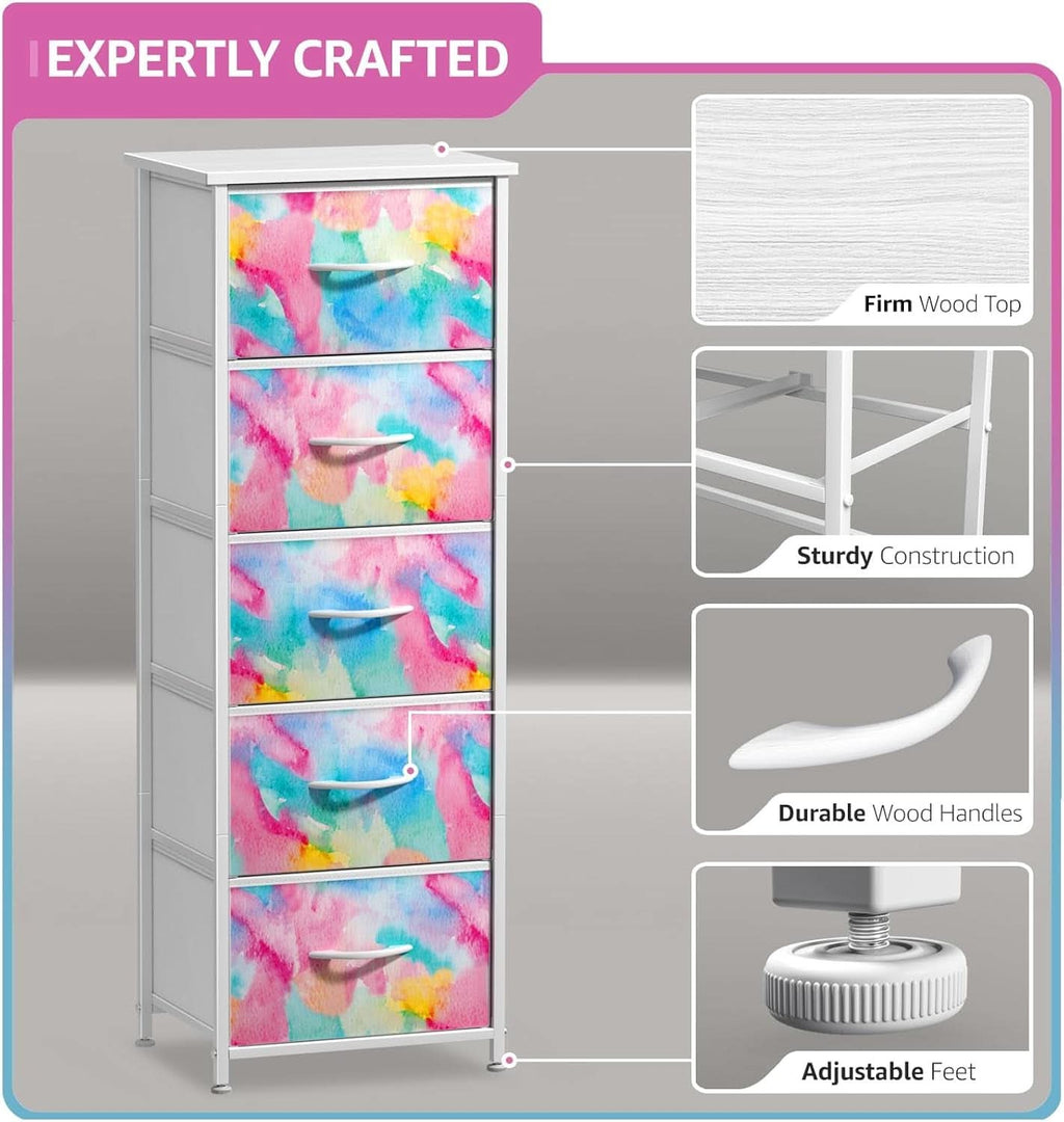 Kids Dresser Five Drawer Storage Chest With Fabric Drawers