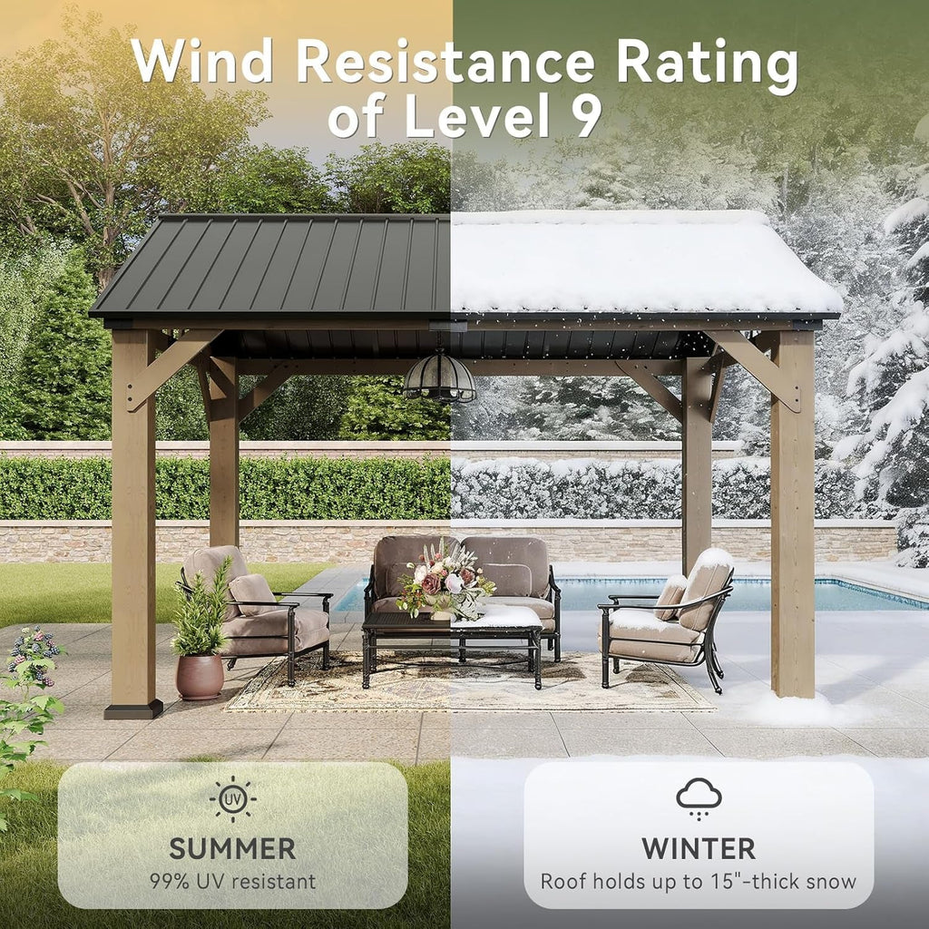 10x12 Outdoor Wooden Gazebo With Weatherproof Roof
