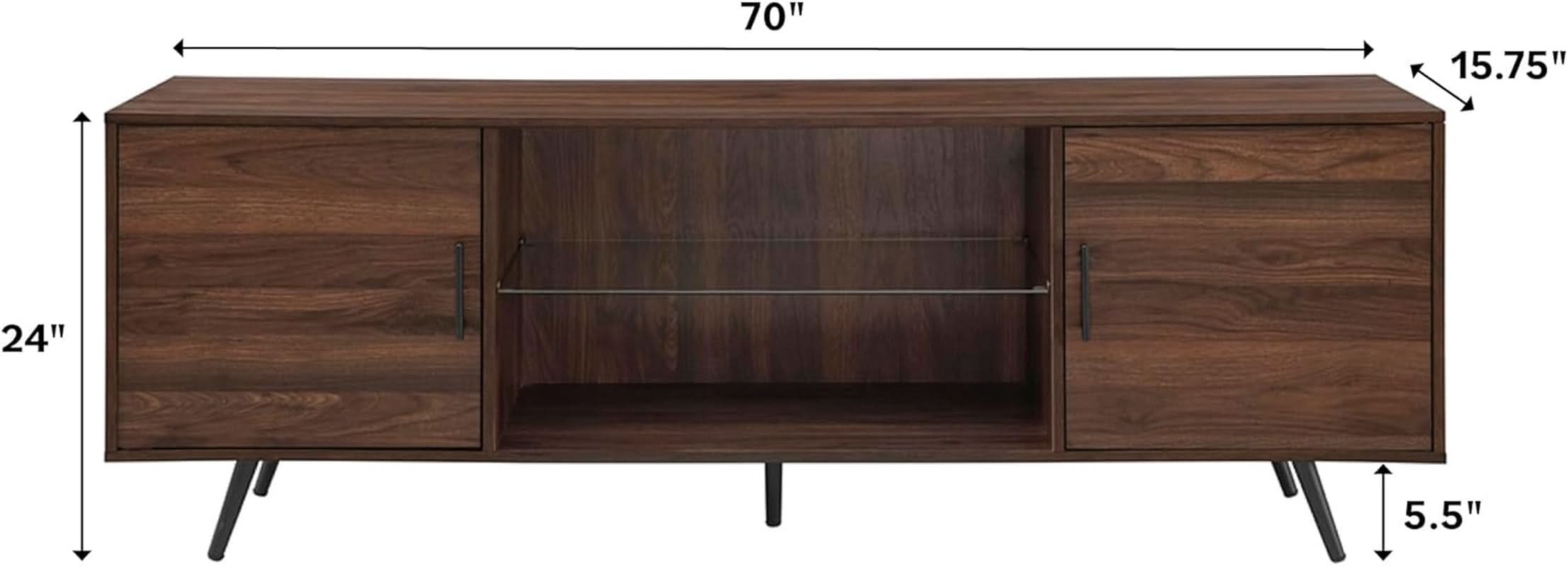 Dark Walnut TV Entertainment Console With Shelving
