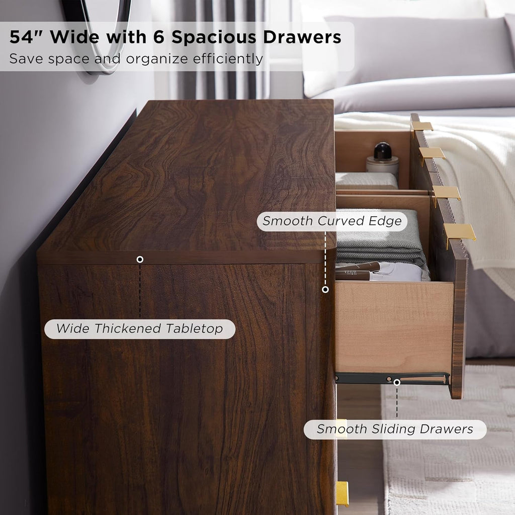 Dark Walnut Contemporary Fluted Six Drawer Dresser