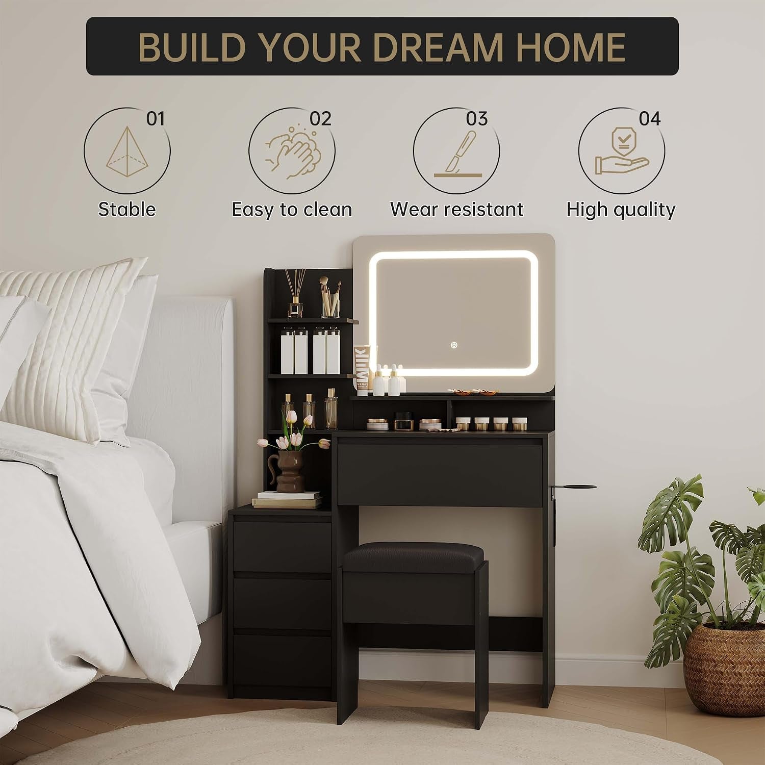 36 Inch Customizable Illuminated Vanity Desk Mirror