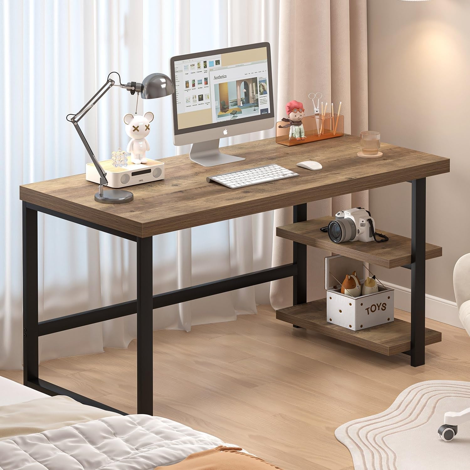 Rustic Oak Computer Desk With Industrial Grade Storage